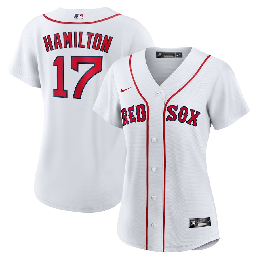 Women's Boston Red Sox David Hamilton Nike White Home Replica Jersey Kansas Jacket