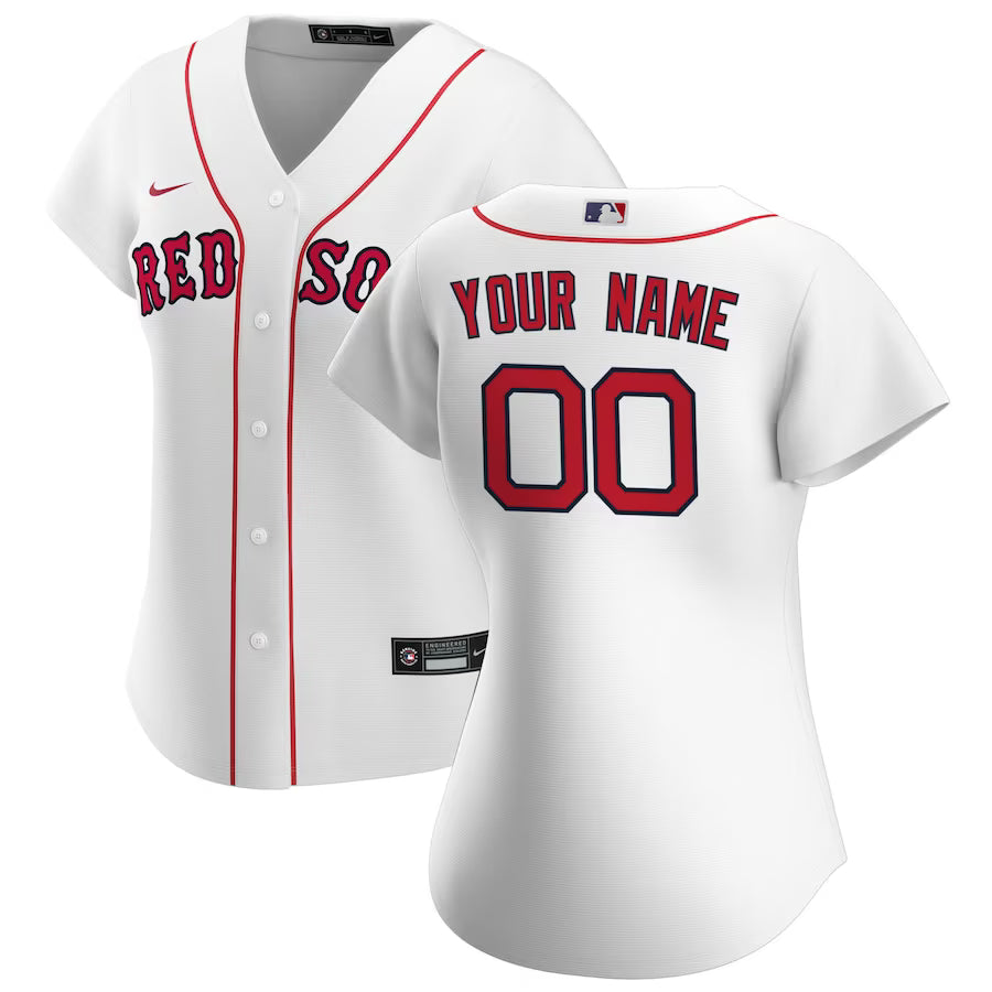 Women's Boston Red Sox Nike White Home Replica Custom Jersey Kansas Jacket