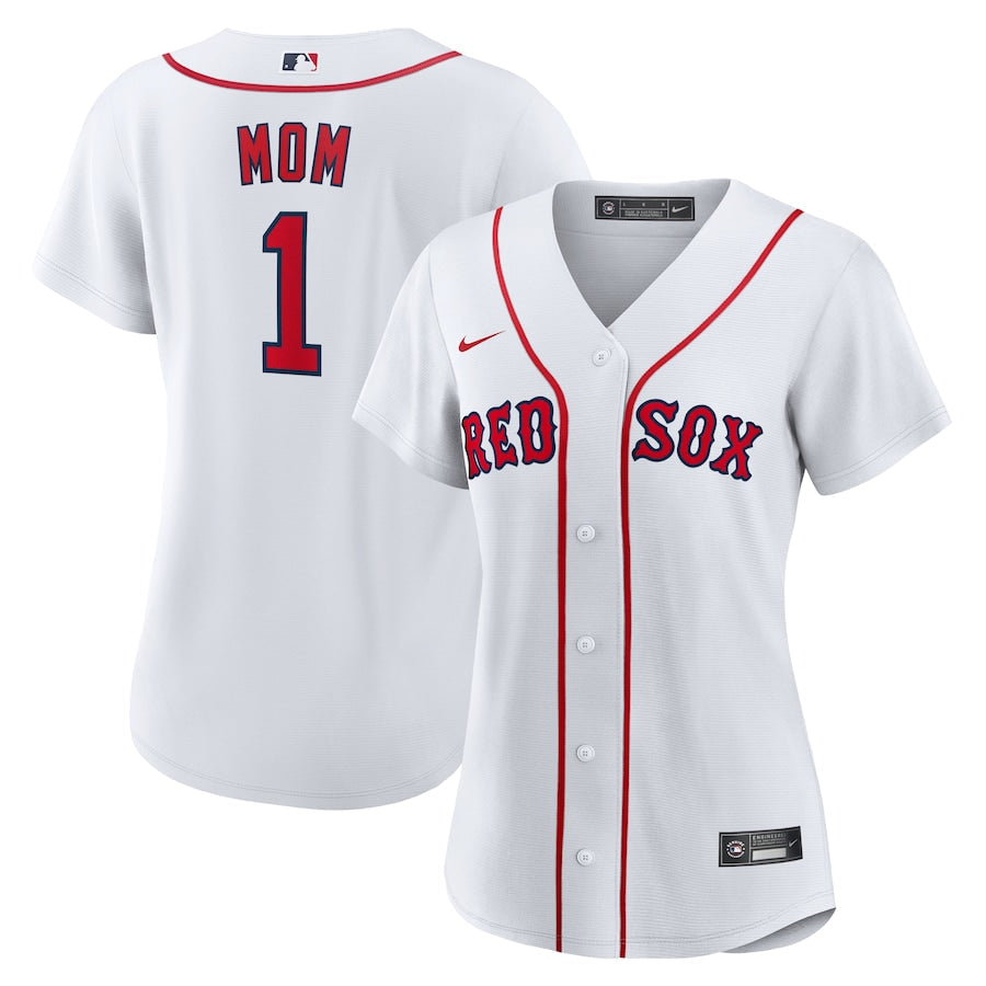 Women's Boston Red Sox Nike White #1 Mom Home Replica Jersey Kansas Jacket