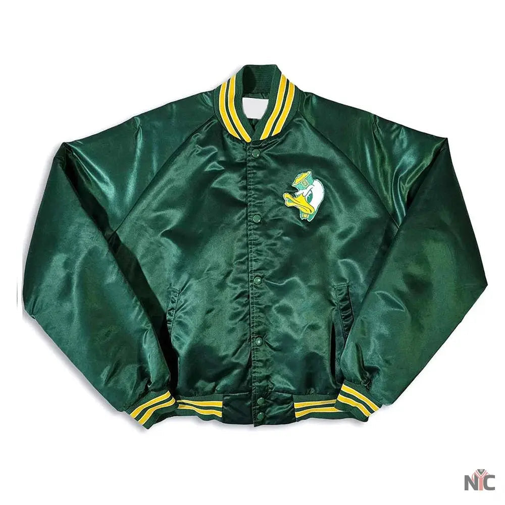 80s Oregon Ducks Green Bomber Satin Jacket NYC Jackets