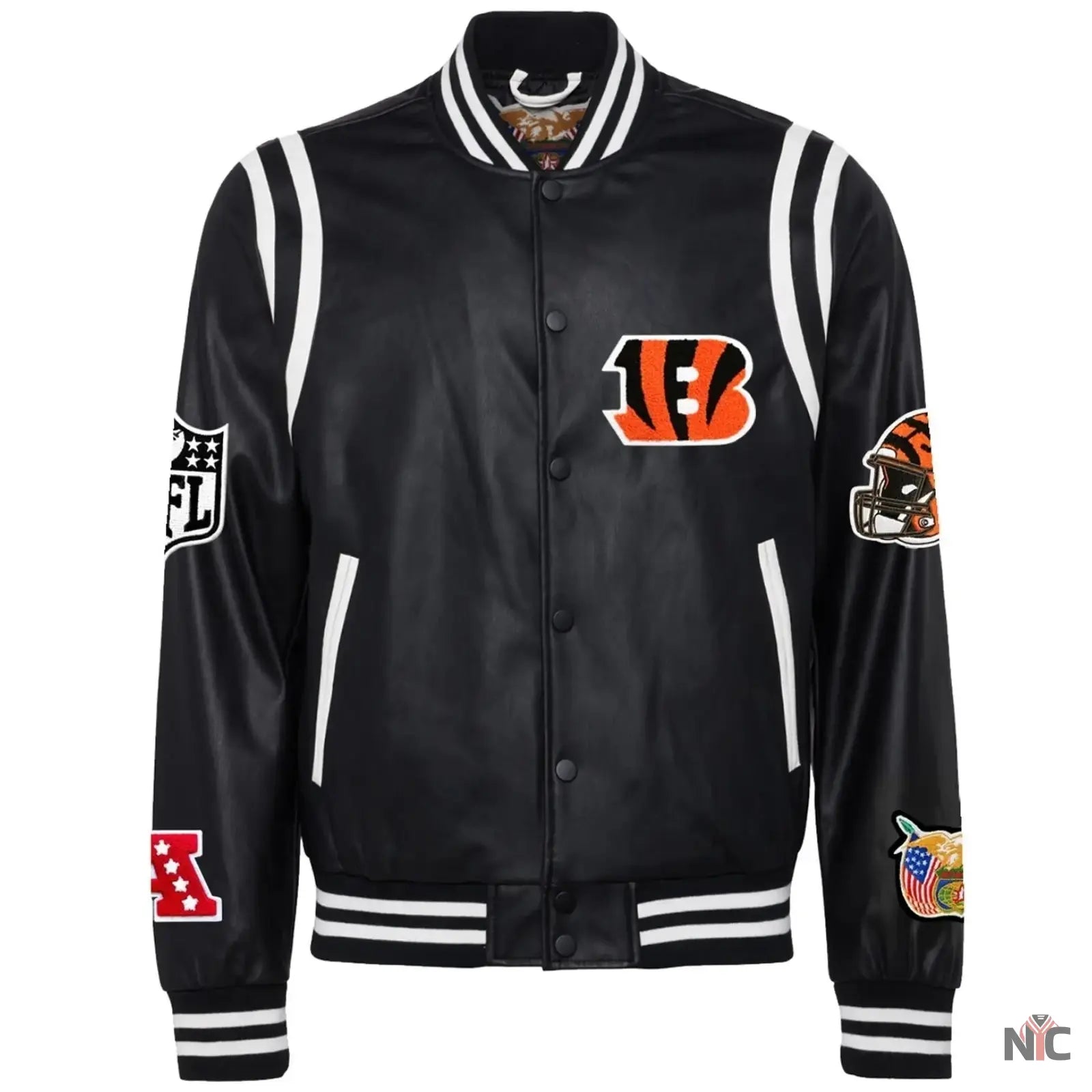 Cincinnati Bengals Jeff Hamilton Black Leather Varsity Jacket NYC Jackets