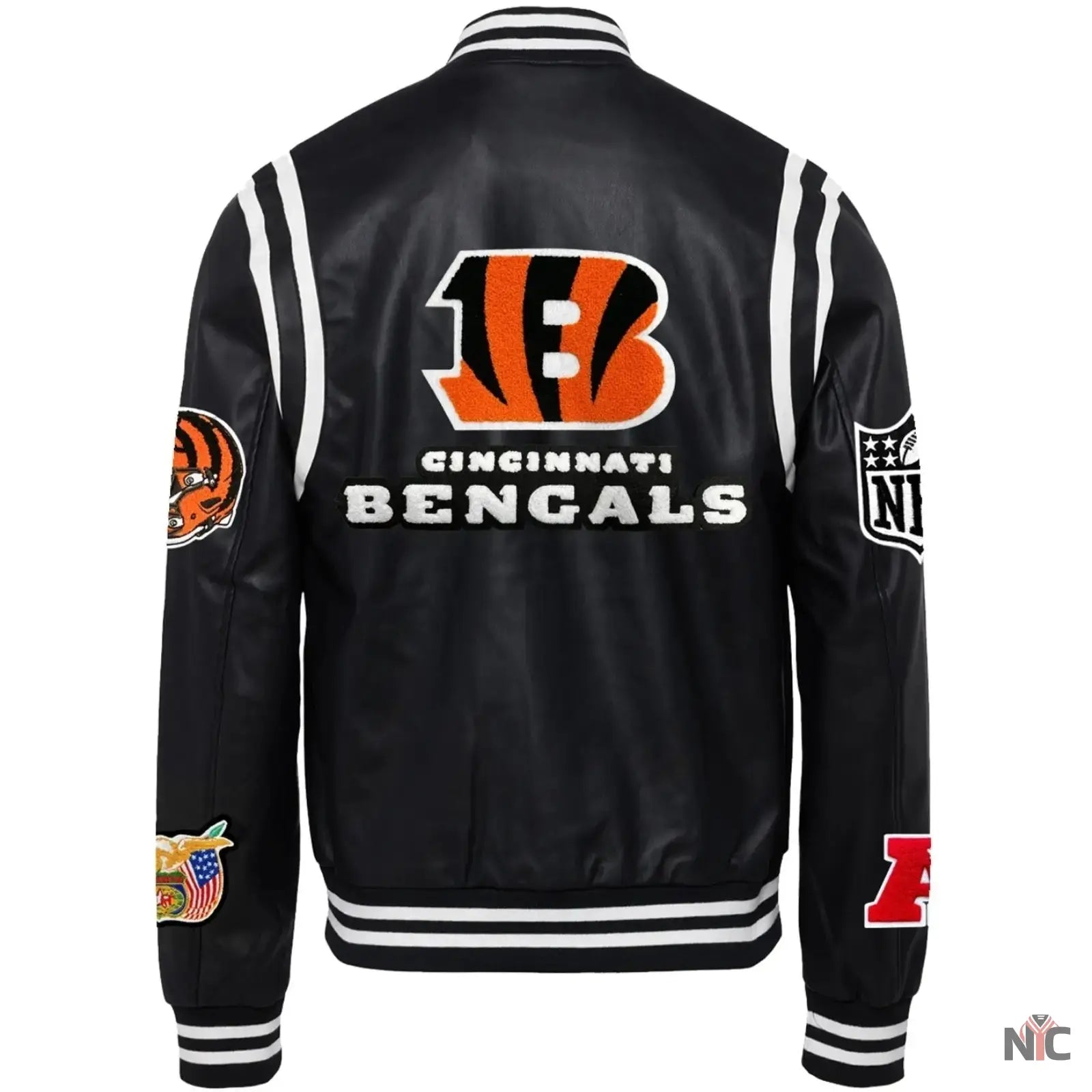 Cincinnati Bengals Jeff Hamilton Black Leather Varsity Jacket NYC Jackets