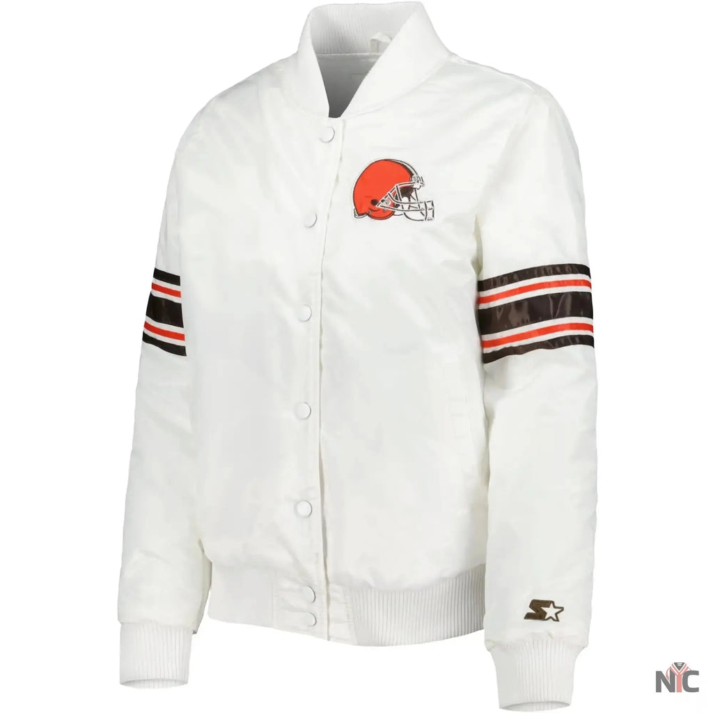 Cleveland Browns Starter White Line Up Satin Varsity Jacket NYC Jackets