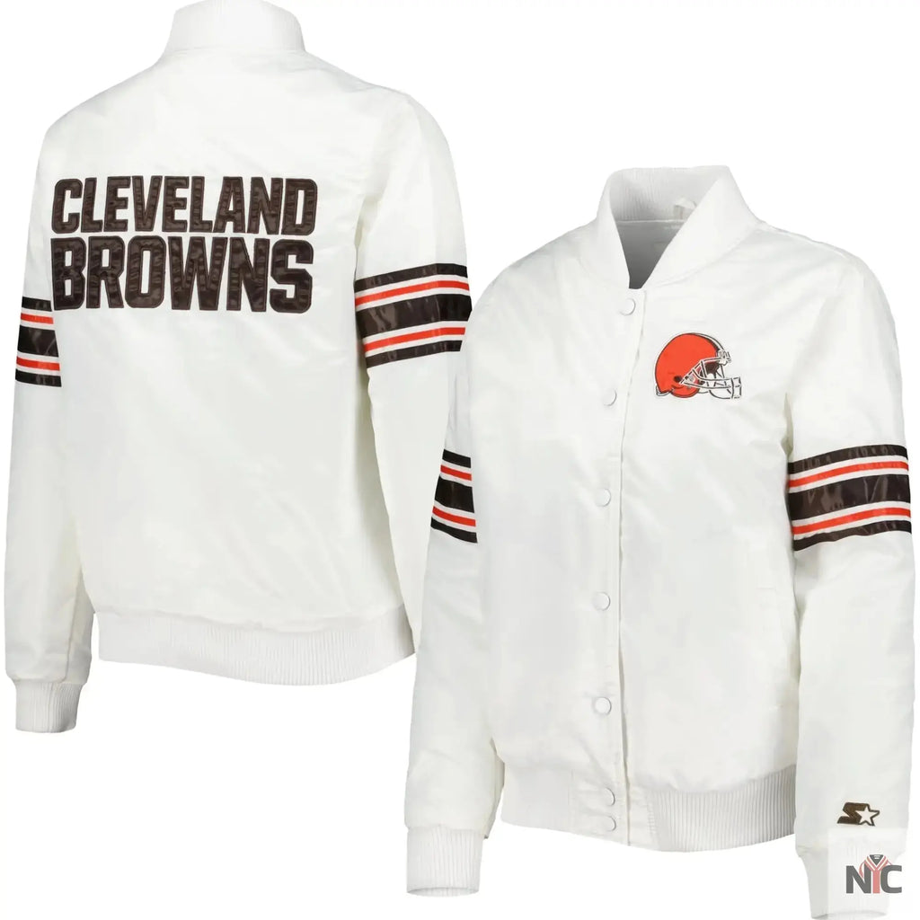 Cleveland Browns Starter White Line Up Satin Varsity Jacket NYC Jackets