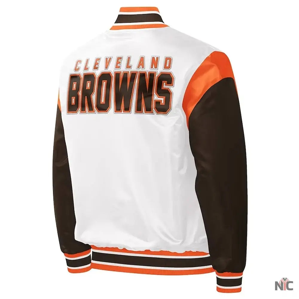 Cleveland Browns Throwback Pitch Varsity Satin Jacket NYC Jackets