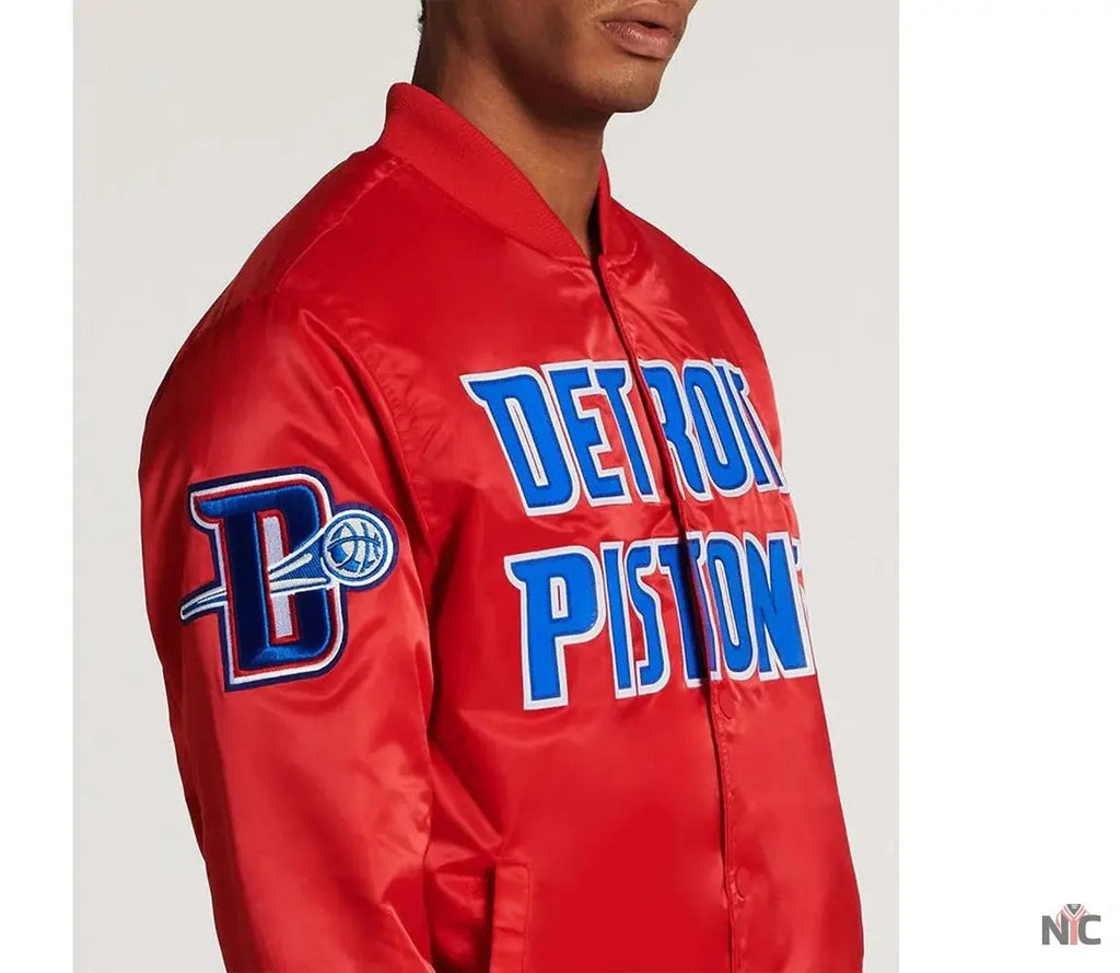 Detroit Pistons Big Logo Black Satin Jacket NYC Jackets