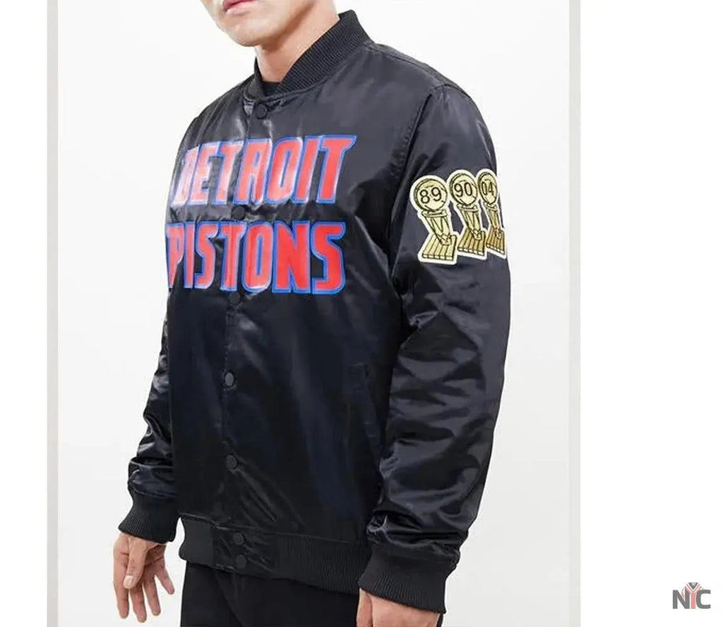 Detroit Pistons Big Logo Black Satin Jacket NYC Jackets