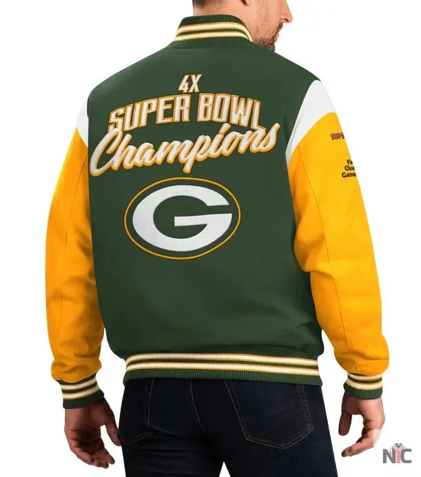 Green Bay Packers 4 Time Super Bowl Varsity Jacket NYC Jackets