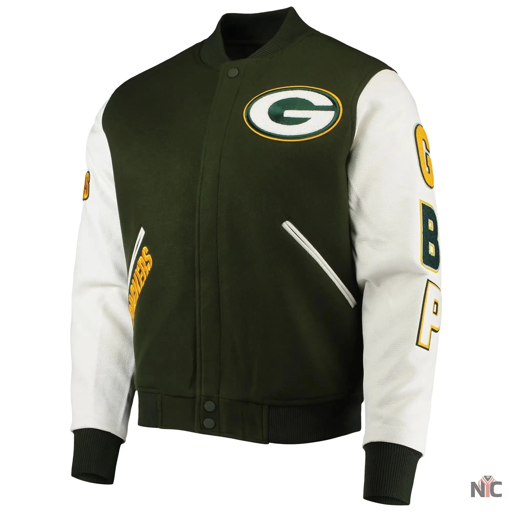 Green Bay Packers Full-zip Green and White Varsity Jacket NYC Jackets