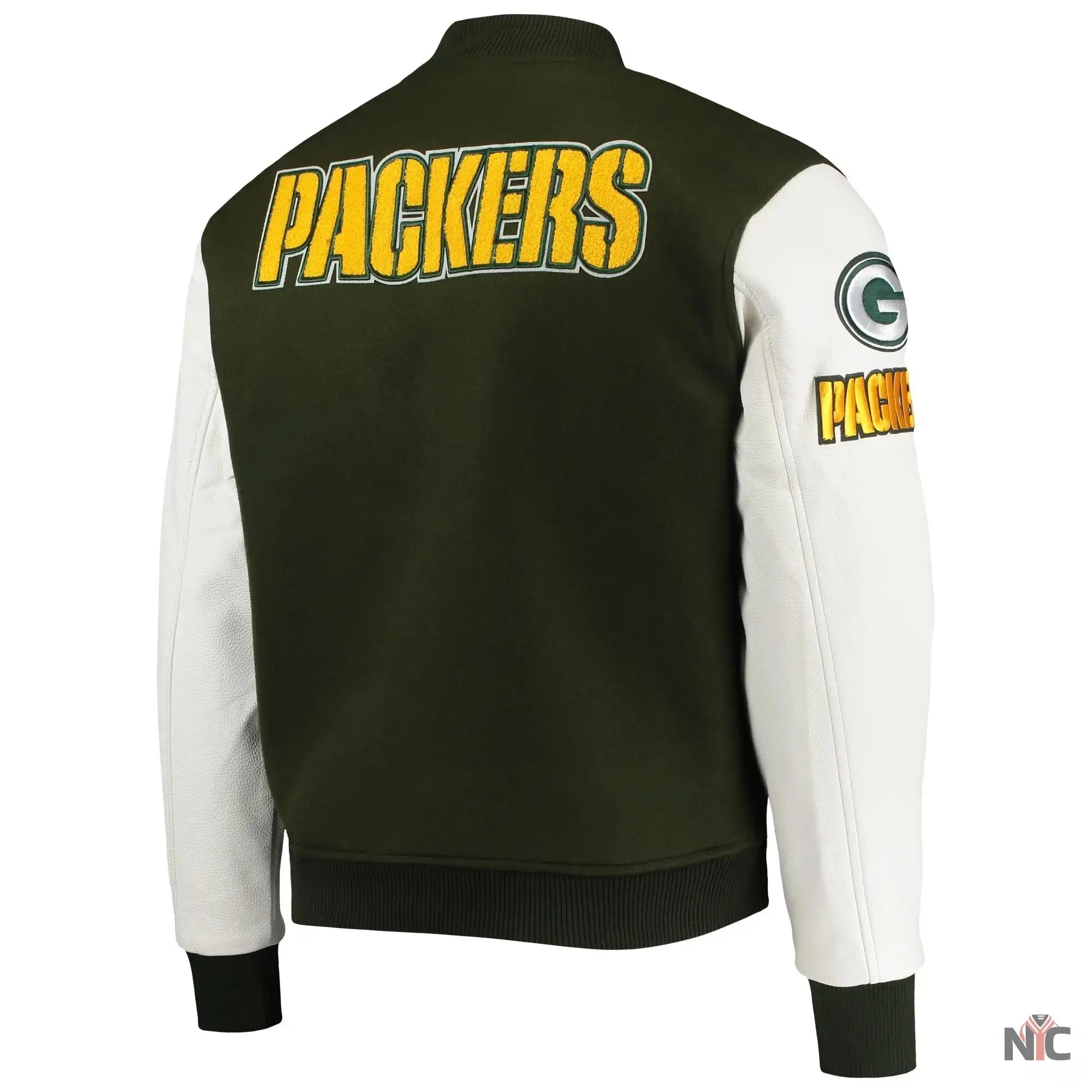 Green Bay Packers Full-zip Green and White Varsity Jacket NYC Jackets