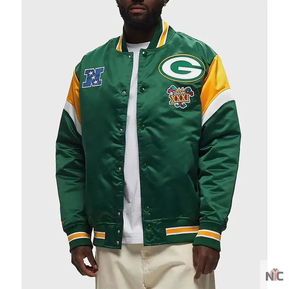 Green Bay Packers Heavyweight Green Satin Jacket NYC Jackets