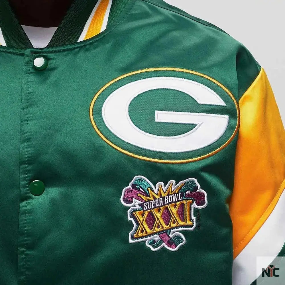 Green Bay Packers Heavyweight Green Satin Jacket NYC Jackets