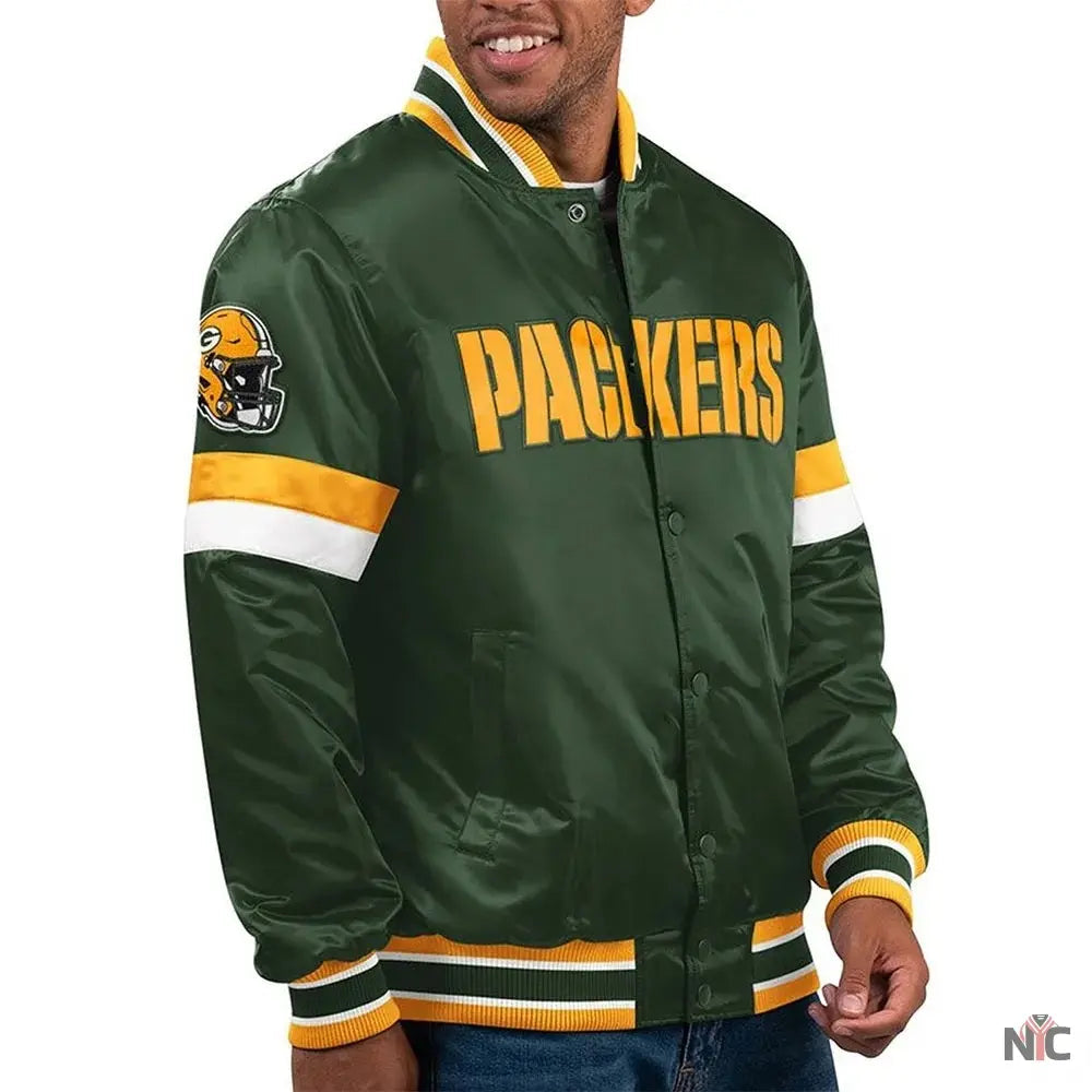 Green Bay Packers Home Game Green Satin Jacket NYC Jackets