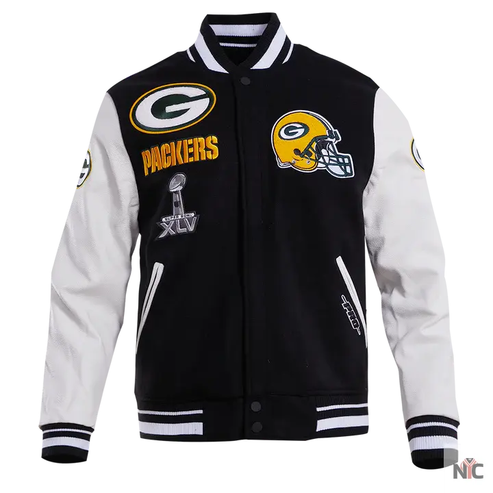 Green Bay Packers Mash Up Wool Varsity Jacket NYC Jackets