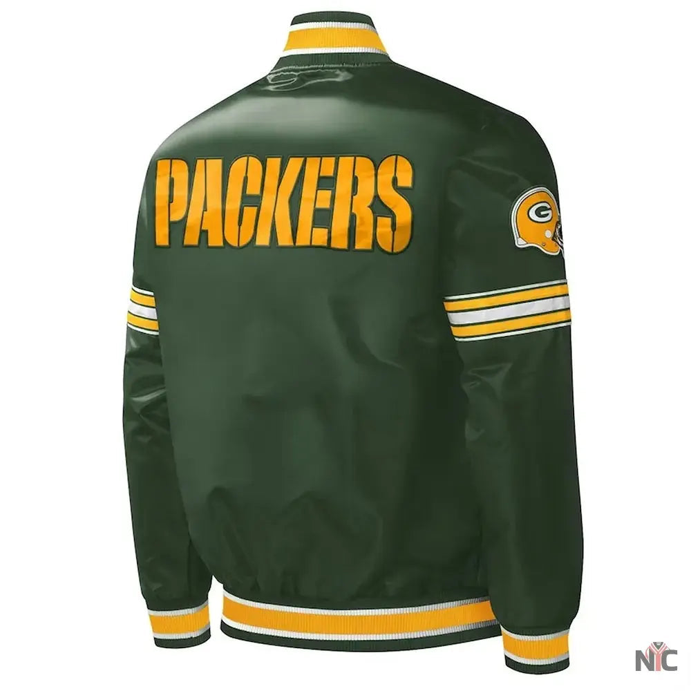 Green Bay Packers Midfield Varsity Green Satin Jacket NYC Jackets