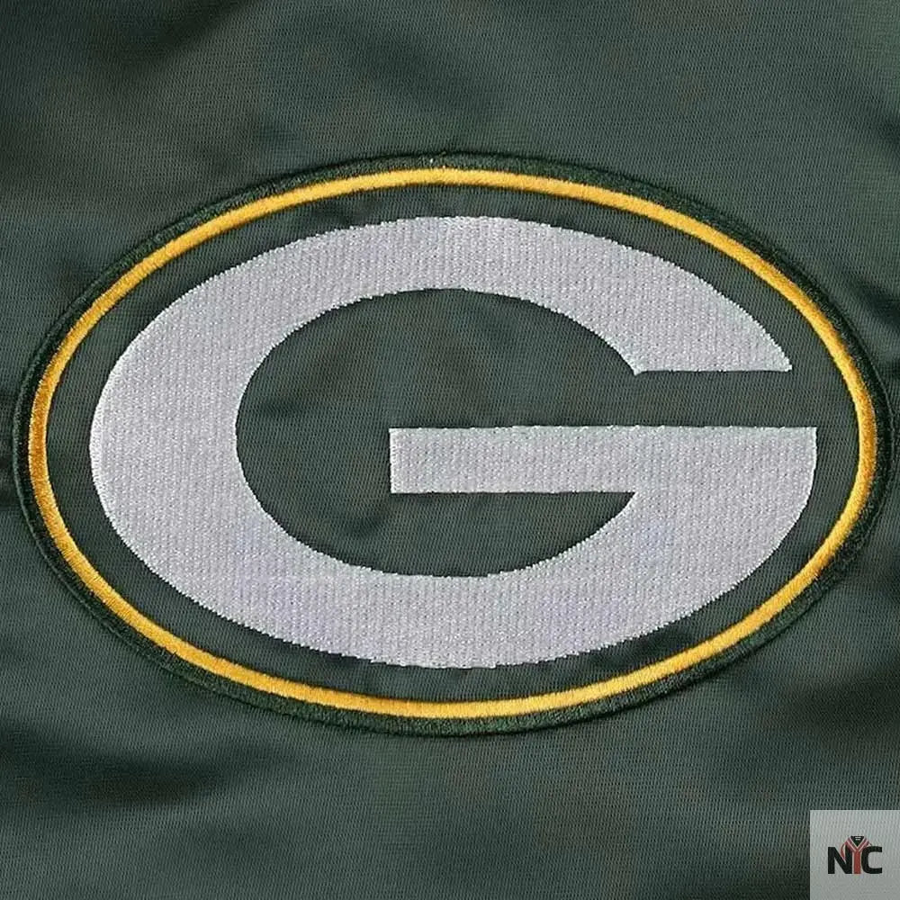 Green Bay Packers Midfield Varsity Green Satin Jacket NYC Jackets