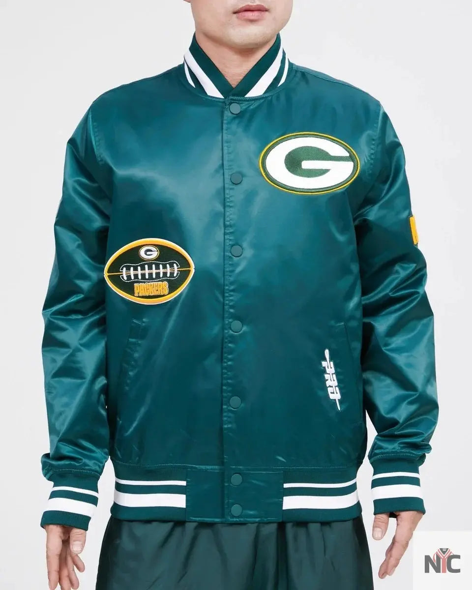 Green Bay Packers Old English Satin Jacket NYC Jackets