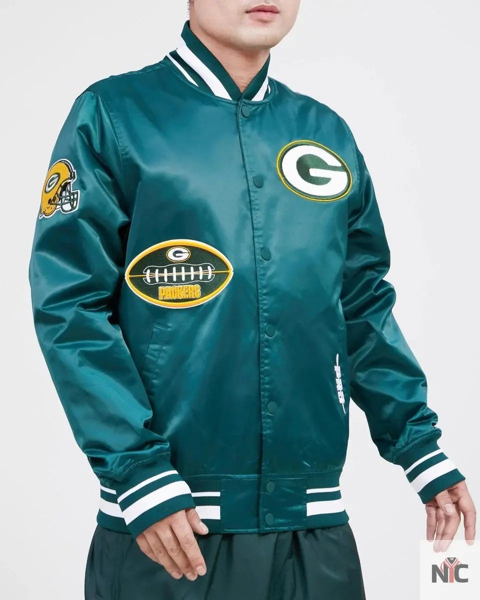 Green Bay Packers Old English Satin Jacket NYC Jackets