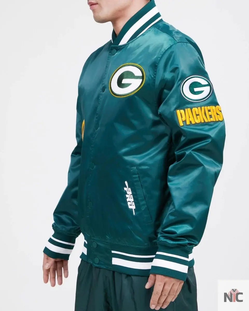 Green Bay Packers Old English Satin Jacket NYC Jackets