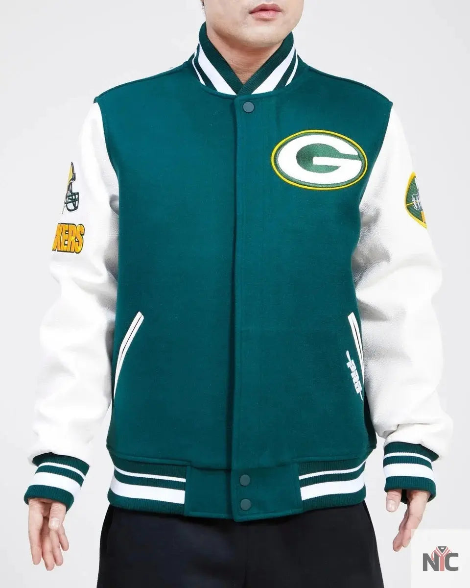 Green Bay Packers Old English Wool Varsity Jacket NYC Jackets