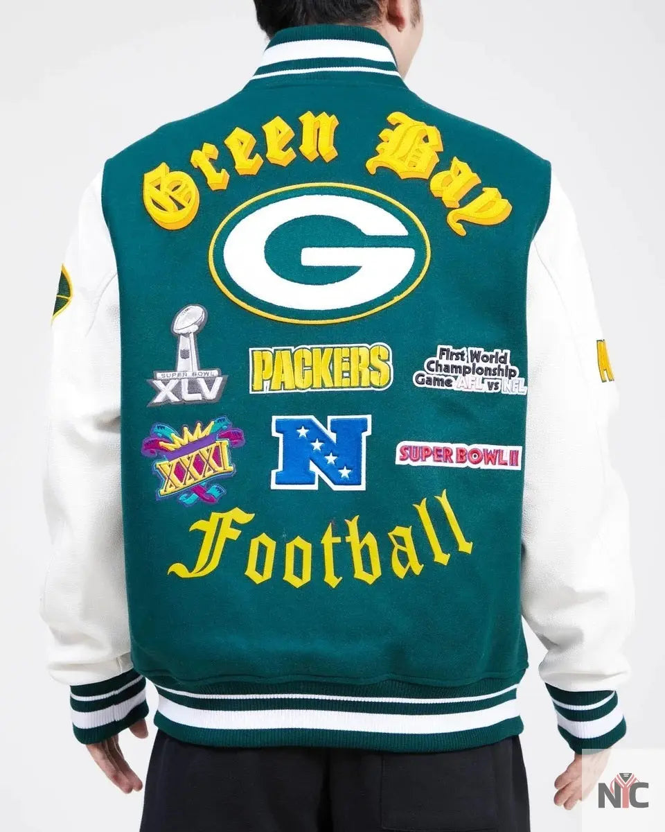 Green Bay Packers Old English Wool Varsity Jacket NYC Jackets
