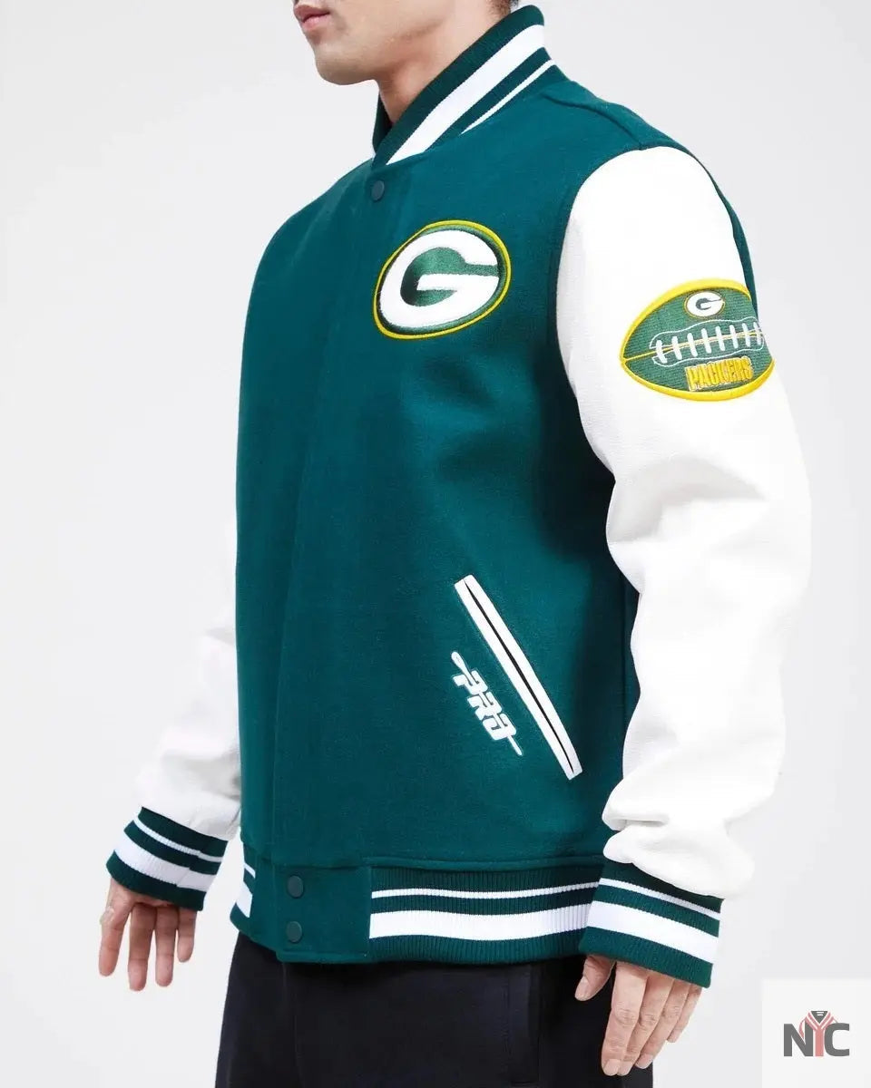 Green Bay Packers Old English Wool Varsity Jacket NYC Jackets