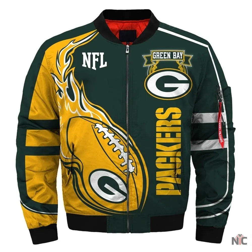 Green Bay Packers Yellow and Green Bomber Jacket NYC Jackets