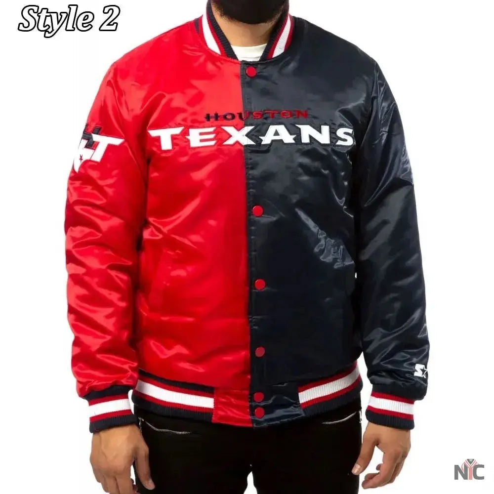 Houston Texans Enforcer Navy and Red Satin Jacket NYC Jackets