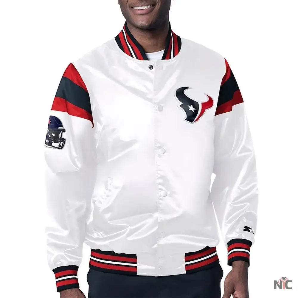Houston Texans Midweight White Satin Jacket NYC Jackets