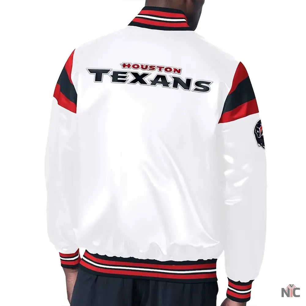 Houston Texans Midweight White Satin Jacket NYC Jackets