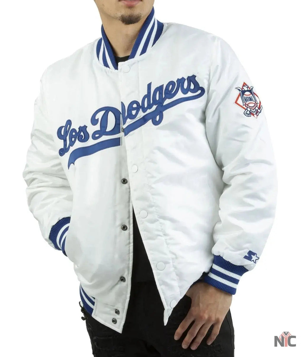 LA Dodgers National Blue Satin Varsity Jacket NYC Jackets