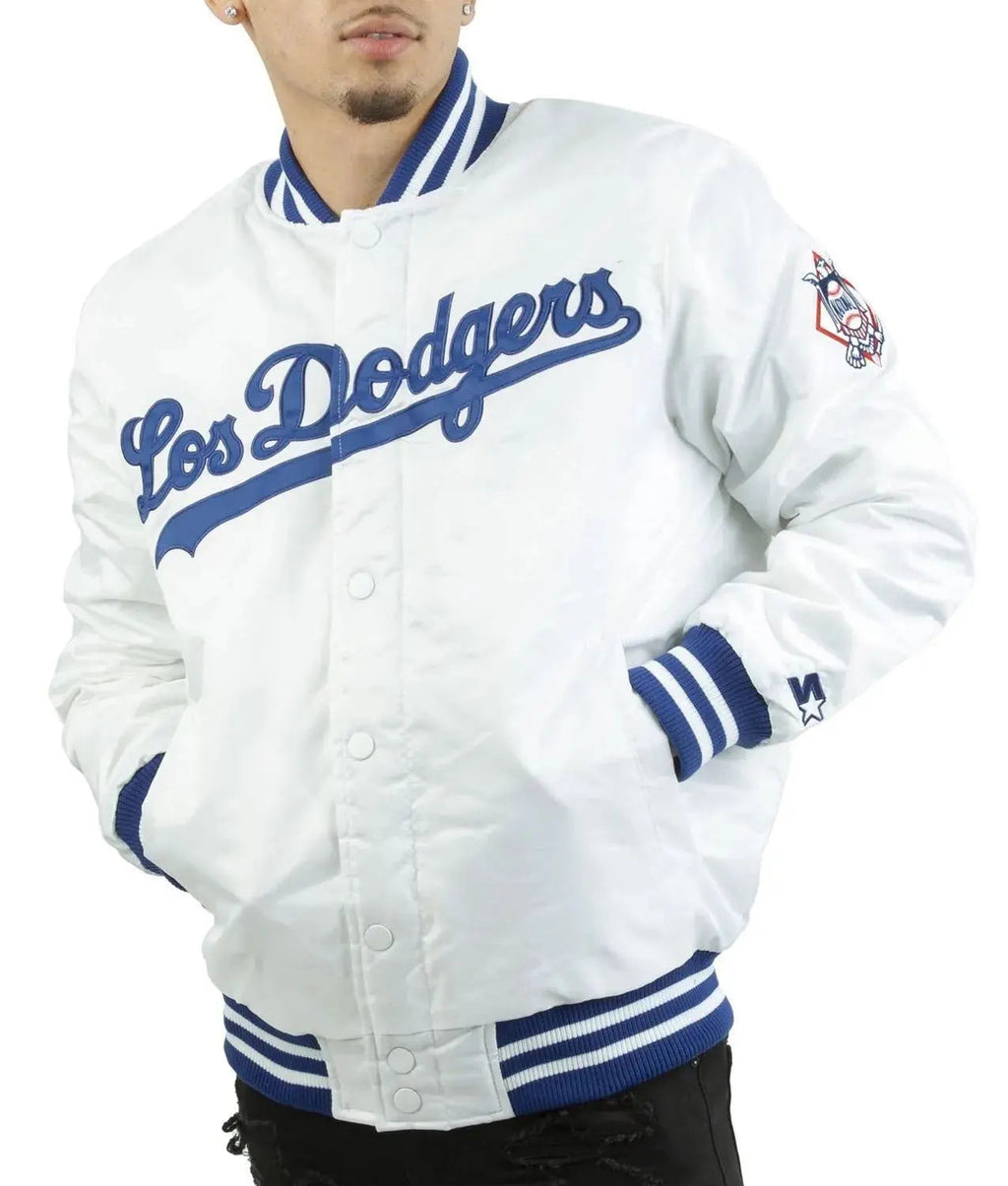 LA Dodgers National Blue Satin Varsity Jacket NYC Jackets