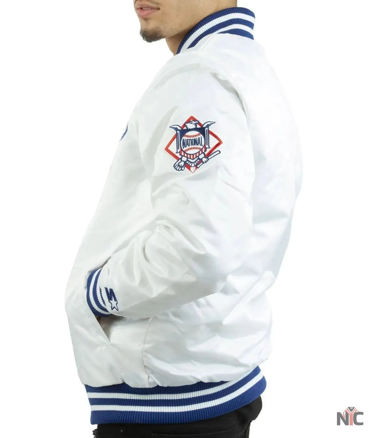 LA Dodgers National Blue Satin Varsity Jacket NYC Jackets