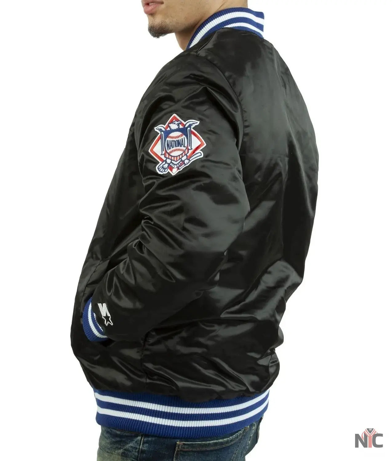 LA Dodgers National Blue Satin Varsity Jacket NYC Jackets