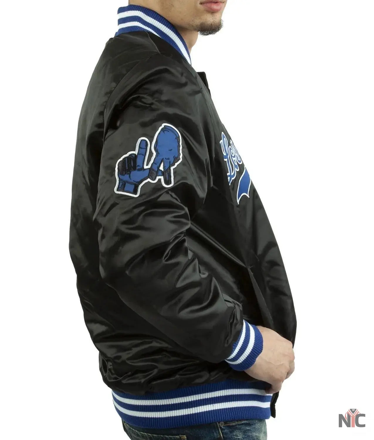 LA Dodgers National Blue Satin Varsity Jacket NYC Jackets