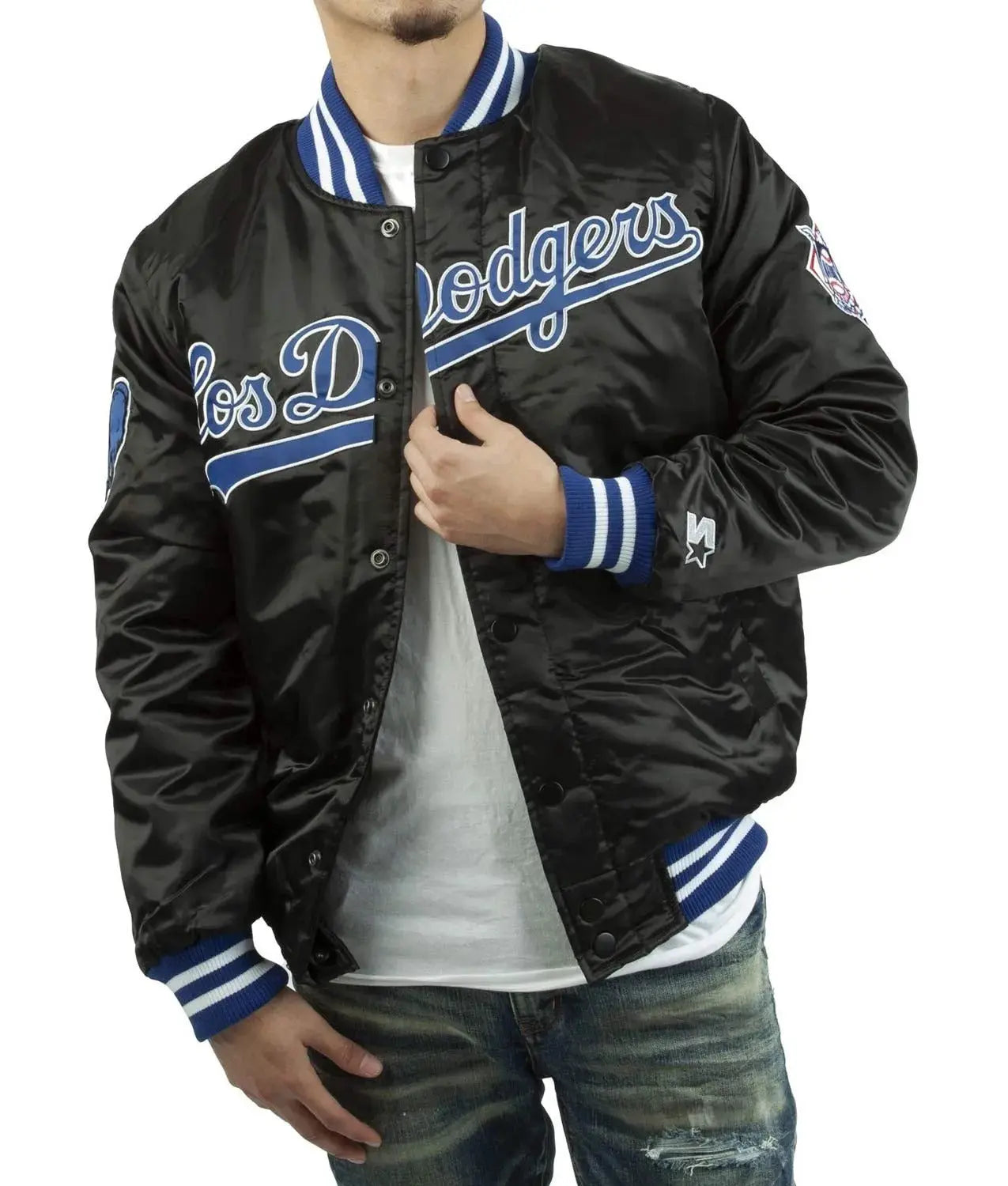 LA Dodgers National Blue Satin Varsity Jacket NYC Jackets