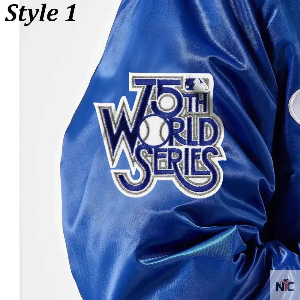 LA Dodgers National Blue Satin Varsity Jacket NYC Jackets