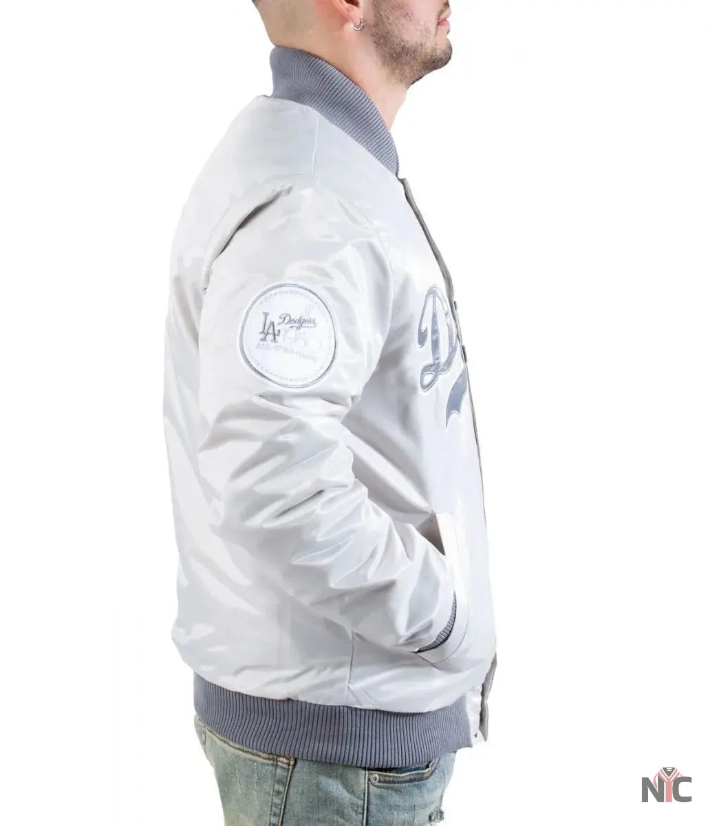 LA Dodgers Silver Satin Jacket NYC Jackets