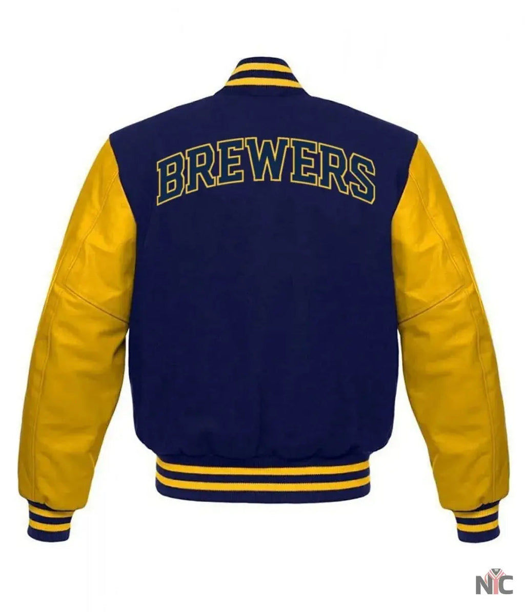 Letterman Milwaukee Brewers Yellow and Blue Jacket NYC Jackets