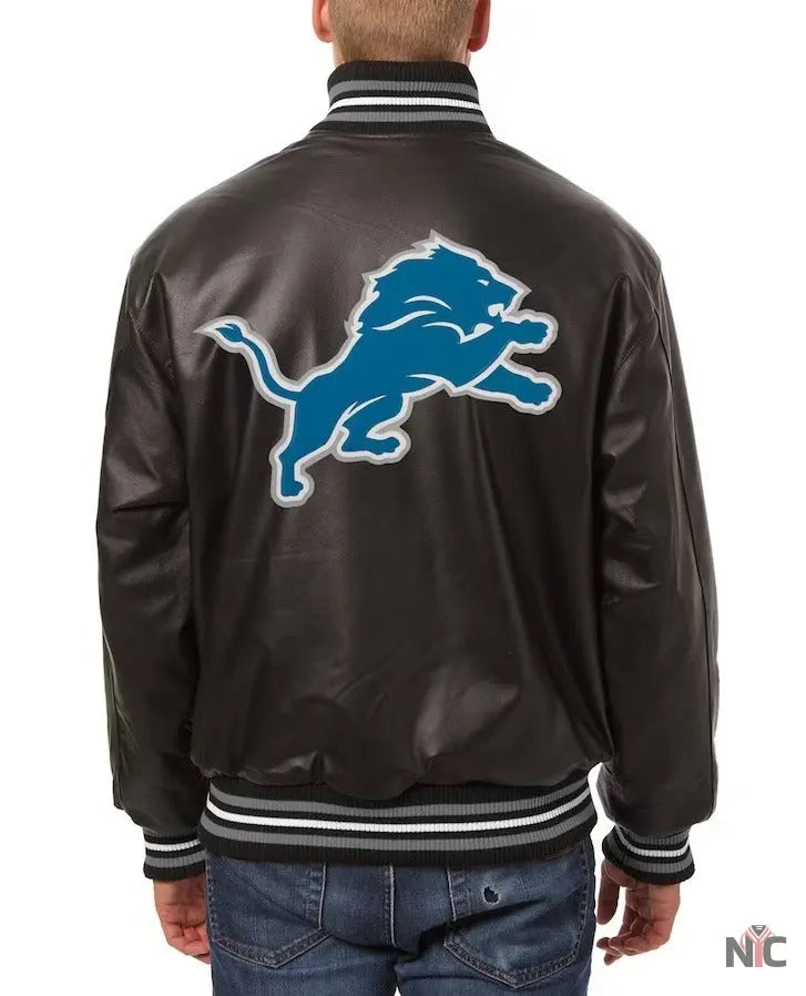 Men’s Jh Design Detroit Lions Black Leather Jacket NYC Jackets