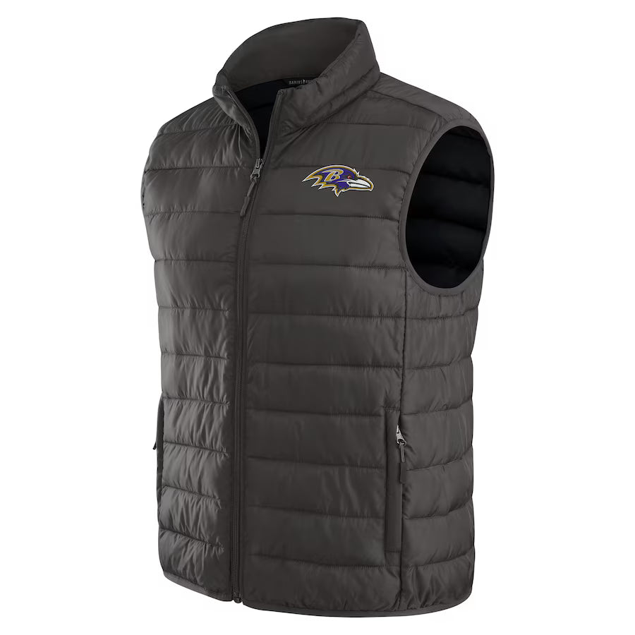 Baltimore Ravens NFL x Darius Rucker Collection Black Packable Full-Zip Vest with Travel Bag Jacket99