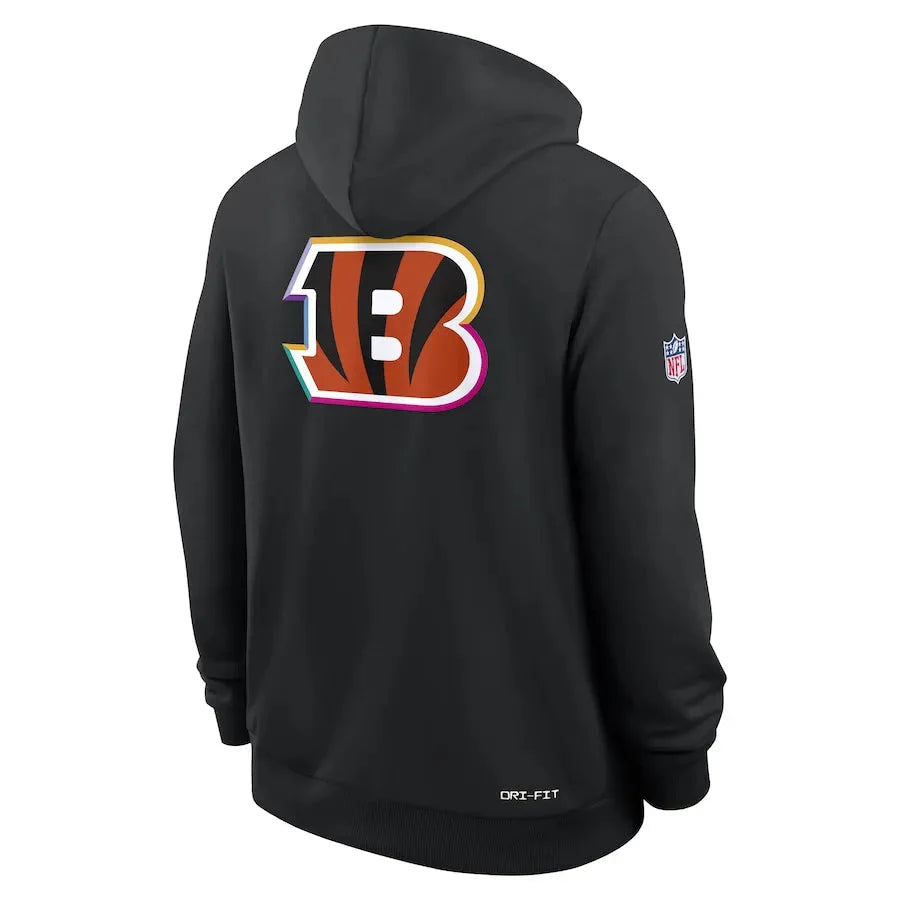 Cincinnati Bengals Nike Black 2025 NFL Crucial Catch Sideline Standard Issue Dri-FIT Hoodie Jacket99