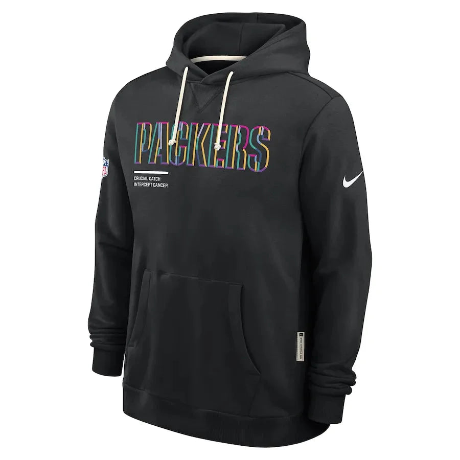 Green Bay Packers Nike Black 2025 NFL Crucial Catch Sideline Standard Issue Dri-FIT Hoodie Jacket99