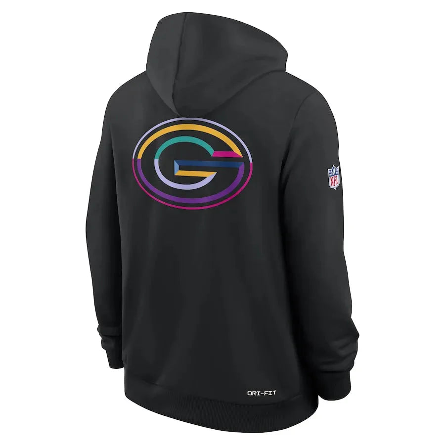 Green Bay Packers Nike Black 2025 NFL Crucial Catch Sideline Standard Issue Dri-FIT Hoodie Jacket99