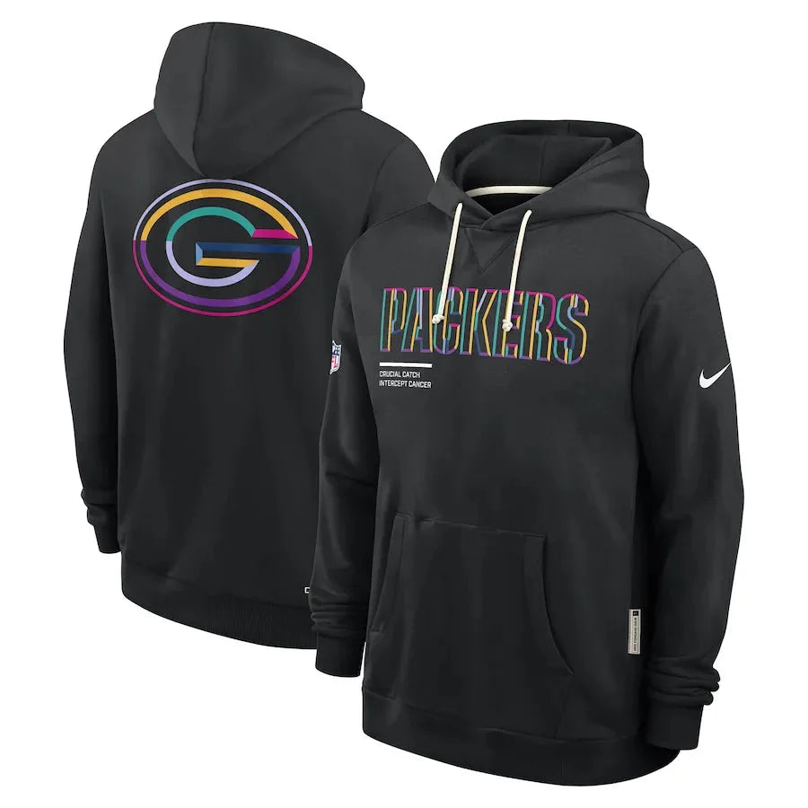 Green Bay Packers Nike Black 2025 NFL Crucial Catch Sideline Standard Issue Dri-FIT Hoodie Jacket99