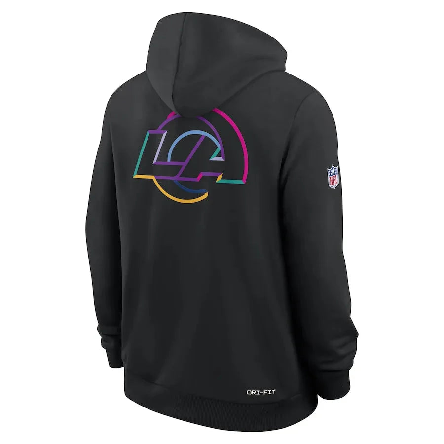 Los Angeles Rams Nike Black 2025 NFL Crucial Catch Sideline Standard Issue Dri-FIT Hoodie Jacket99
