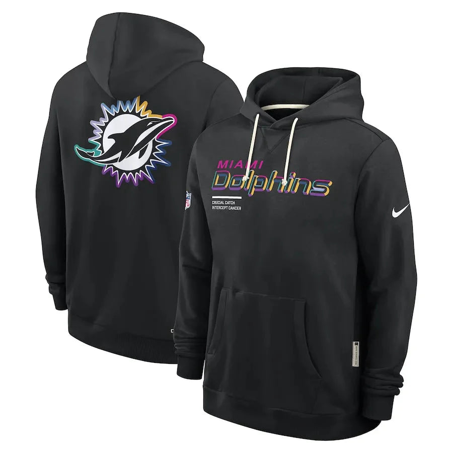 Miami Dolphins Nike Black 2025 NFL Crucial Catch Sideline Standard Issue Dri-FIT Hoodie Jacket99