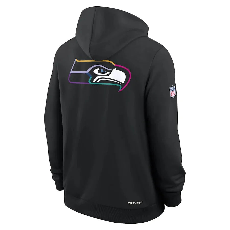Seattle Seahawks Nike Black 2025 NFL Crucial Catch Sideline Standard Issue Dri-FIT Hoodie Jacket99