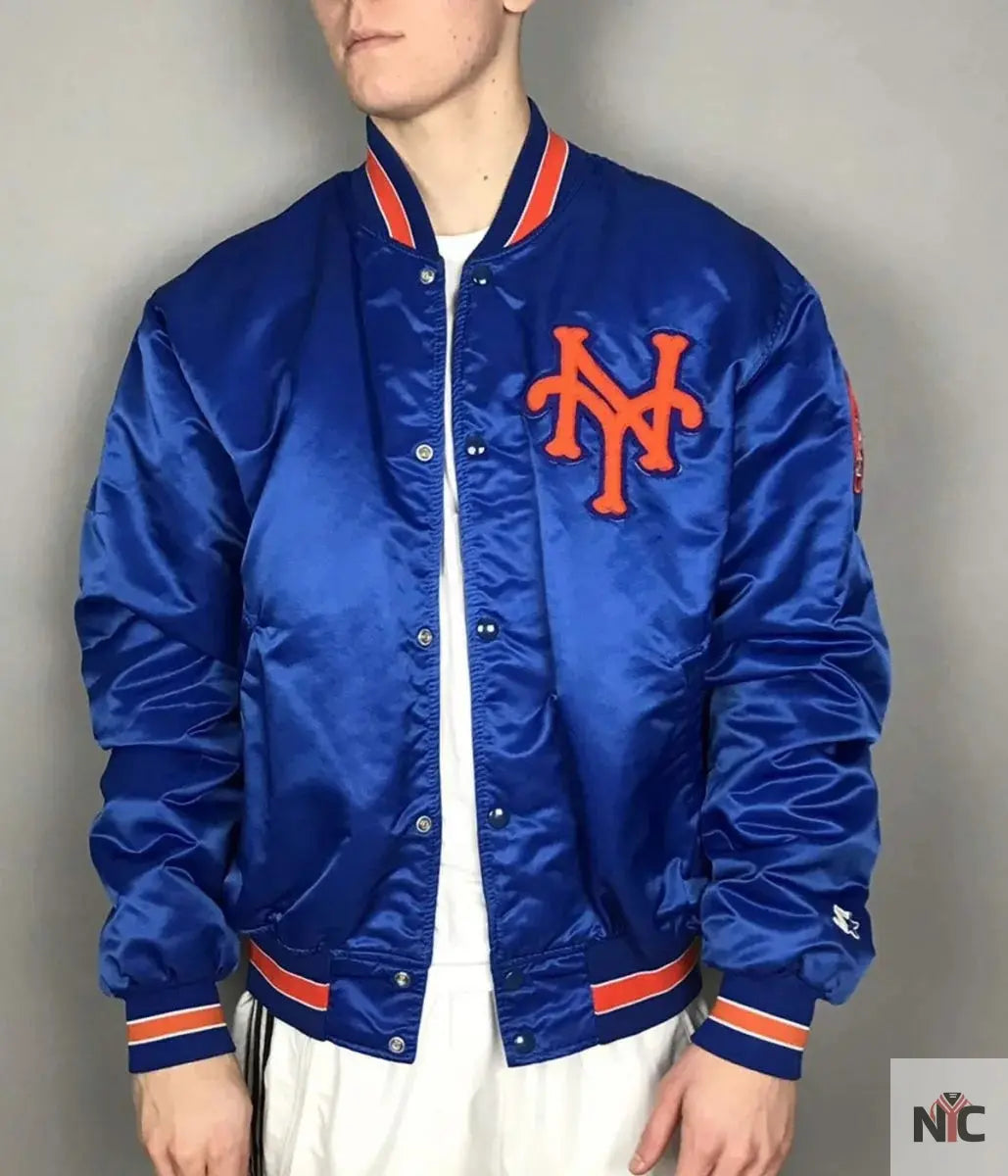 Mets New York Blue and White Satin Jacket NYC Jackets