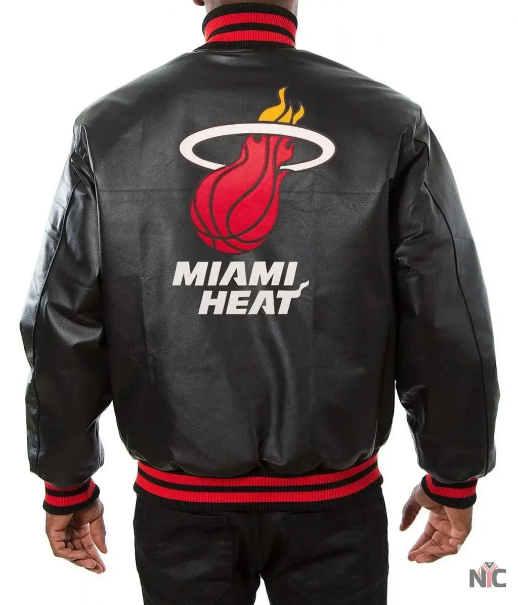 Miami Heat Black Leather Varsity Jacket NYC Jackets